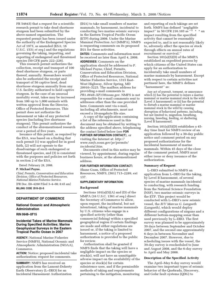 Notice: Incidental Takes Of Marine Mammals During Specified Activities ...