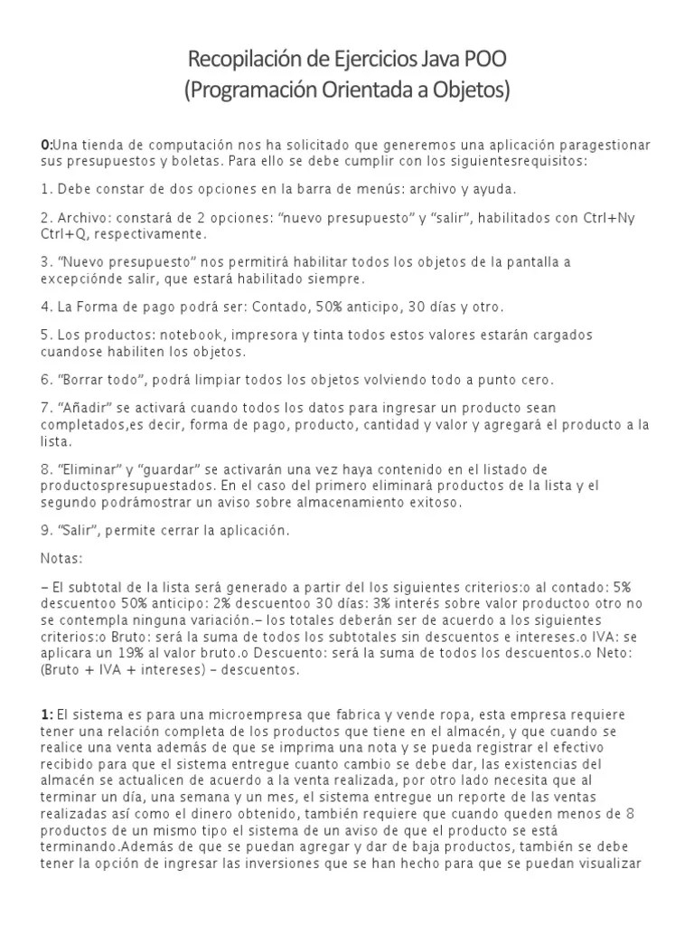 Recopilación De Ejercicios Java POO | PDF | Java (lenguaje De ...