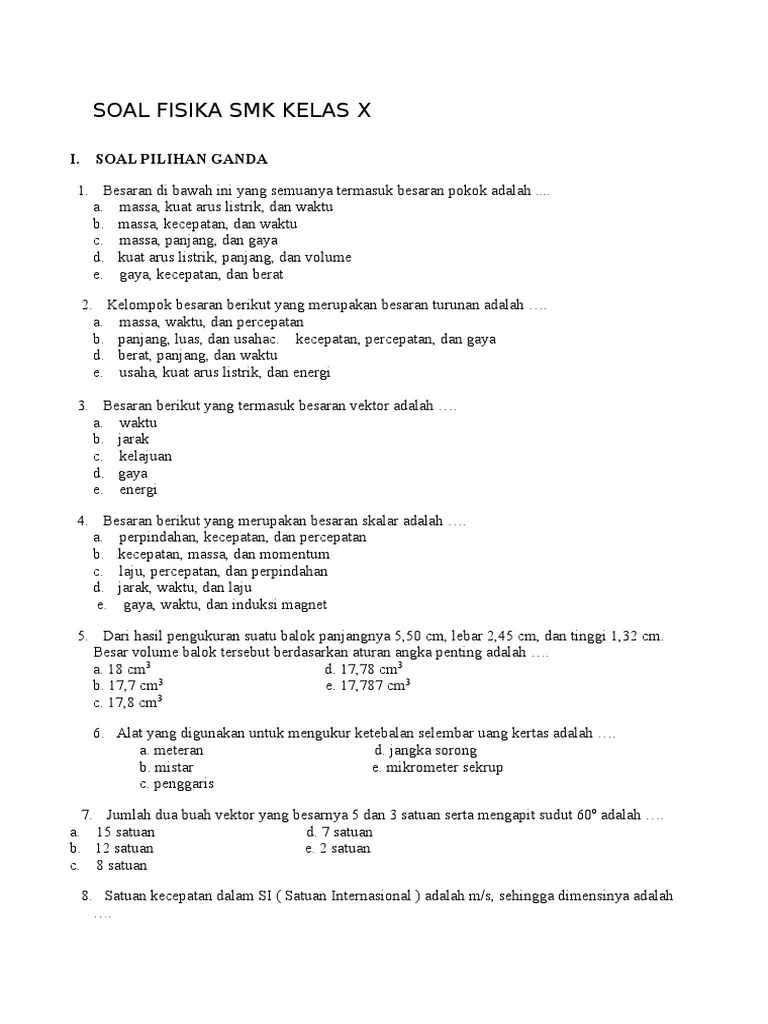 Soal dan pembahasan ipa smp kelas 8 semester 2. Soal Fisika Smk Kelas X Pdf
