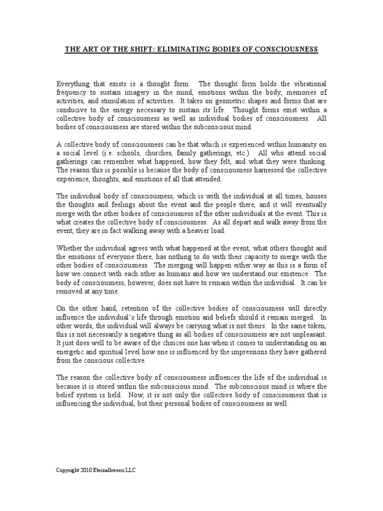 The Art Of The Shift: Eliminating Bodies Of Consciousness | PDF | Consciousness | Mind