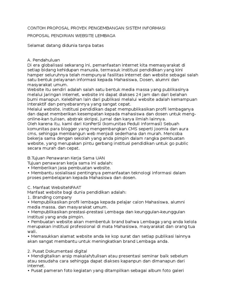 Pendahuluan tujuan profil organisasi visi dan. Contoh Proposal Proyek Pengembangan Sistem Informasi Pdf