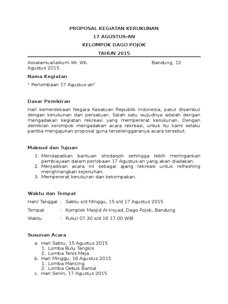 Contoh proposal 17 agustus beserta rincian biayanya foto: Proposal Kegiatan 17an