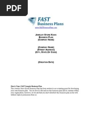 Jewelry Store Business Plan Kiosk Retail Tech Start Ups