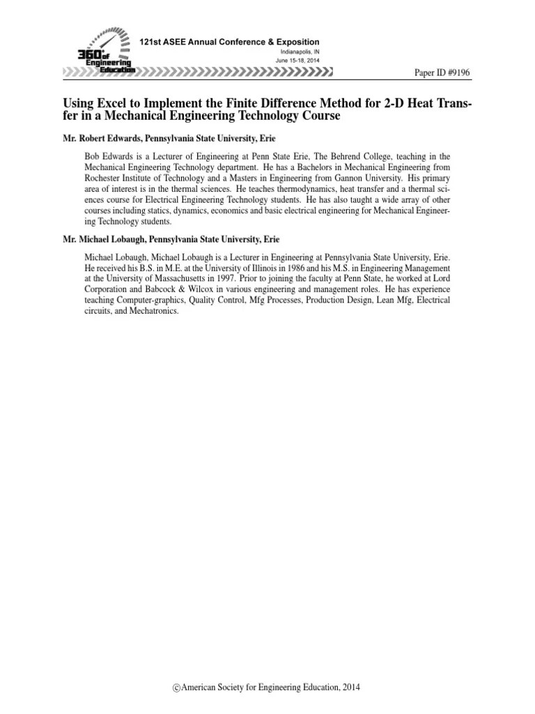Finite Difference Heat Modelling In Excel | PDF | Spreadsheet | Thermal Conduction