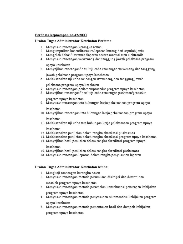 Uraian Tugas Administrator Kesehatan Muda | PDF