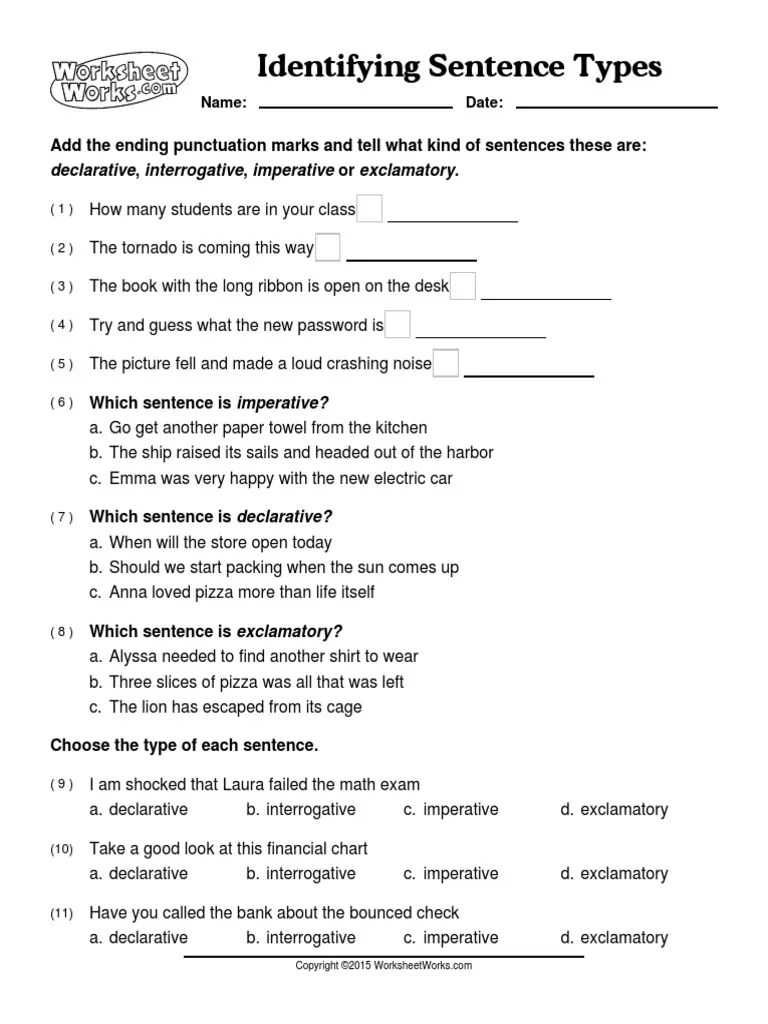 Reported questions, commands and requests Worksheet Works Identifying Sentence