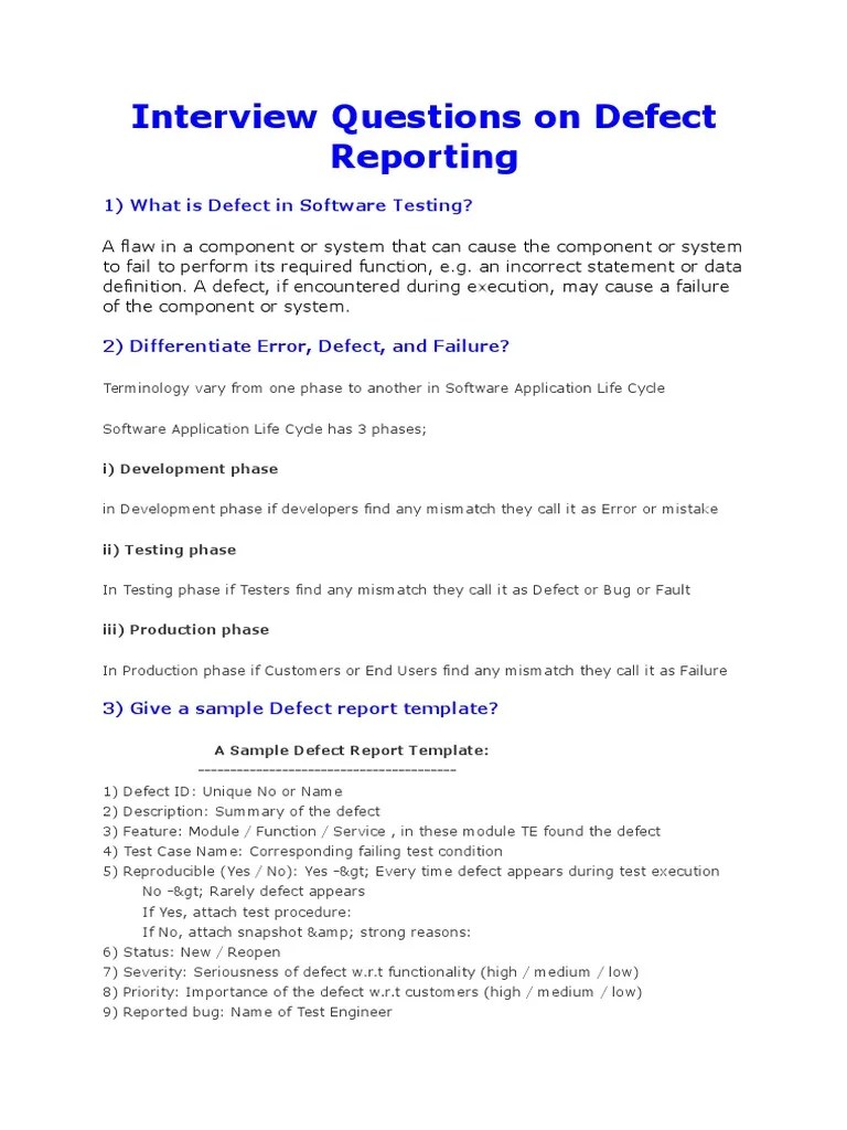 Defect Tracking Interview Questions | PDF | Software Bug | Software Testing