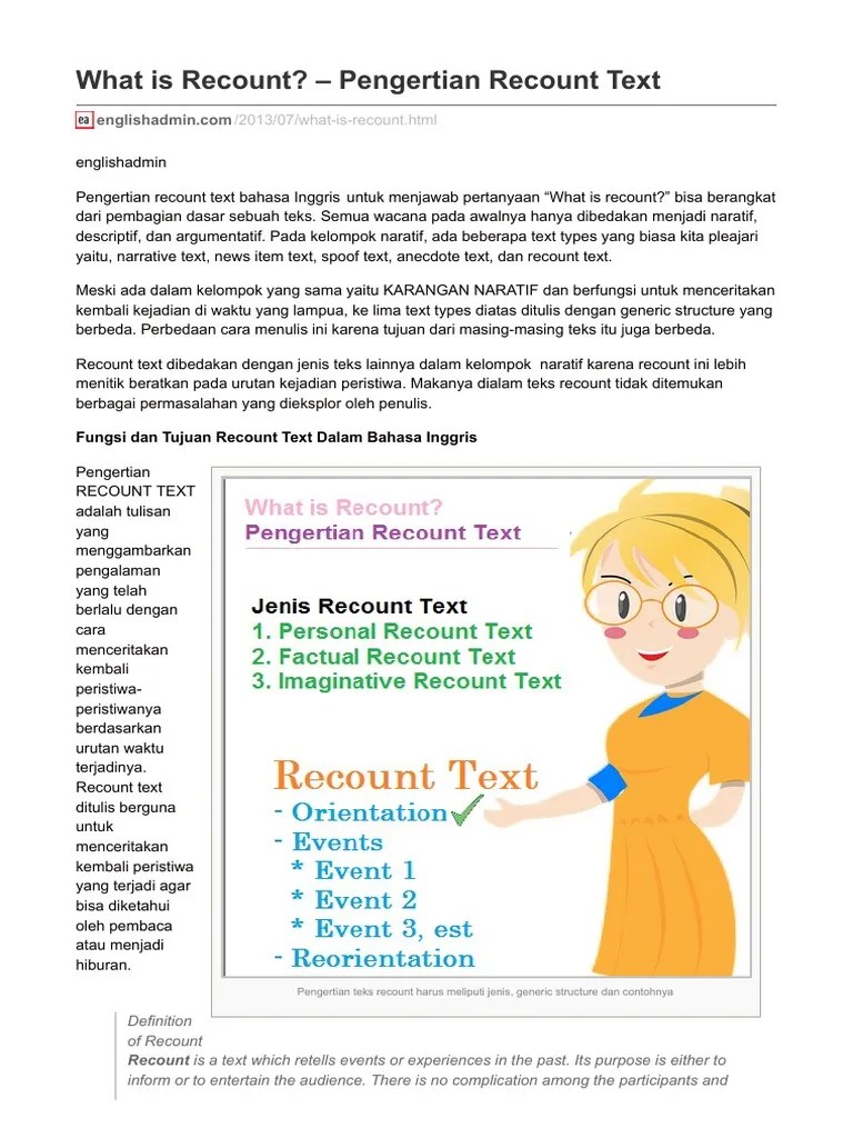 Pengertian Teks Recount Bahasa Inggris | PDF
