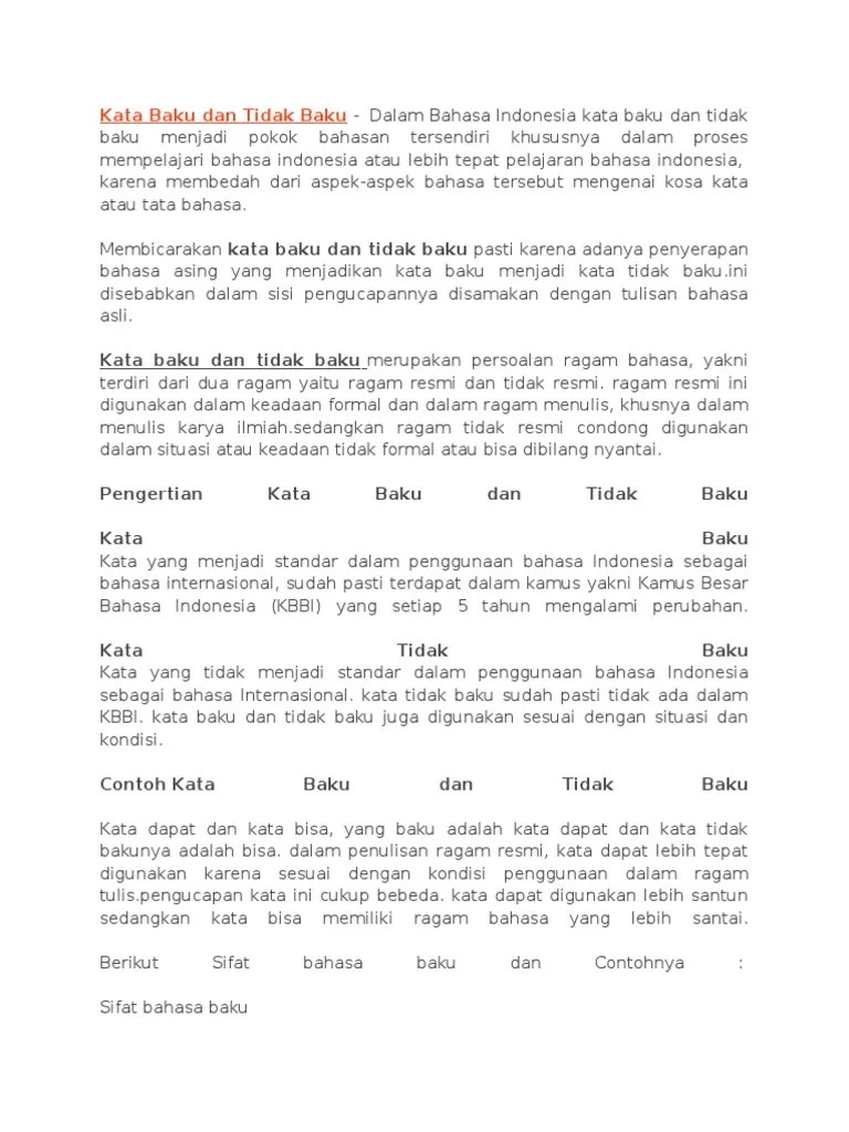 Tolong Bantu Jawab Kata Baku Dan Tidak Baku Kasih Keterangannya Juga Maaf Bagi Yang Bisa Saja 