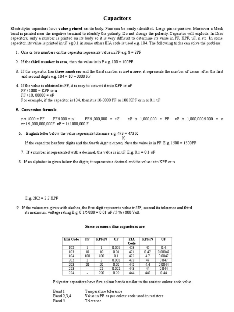 Capacitors 5 Conversion Formula