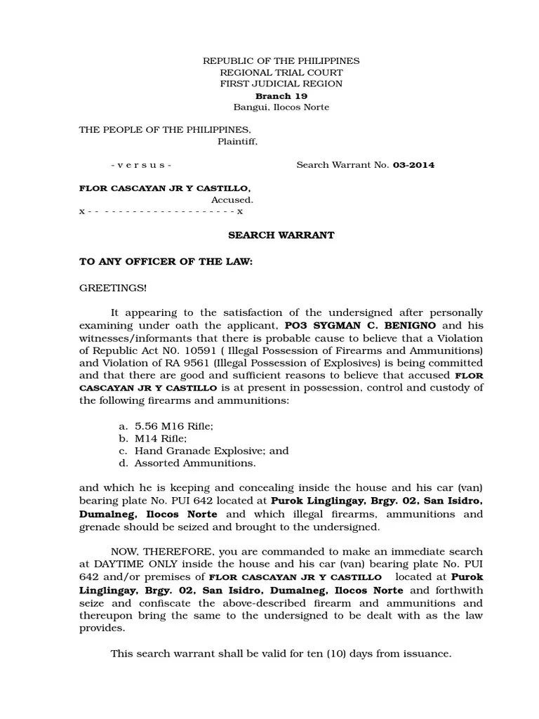 Search Warrant | PDF | Search Warrant | Probable Cause