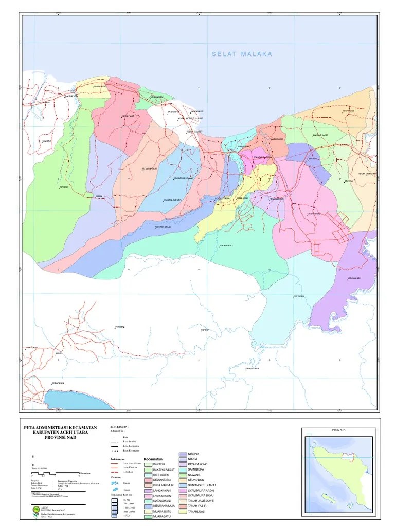 Peta Administrasi Kecamatan Kabupaten Aceh Utara Provinsi NAD | PDF