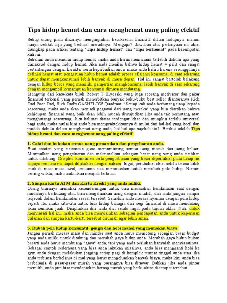 Tips Hidup Hemat Dan Cara Menghemat Uang Paling Efektif | PDF