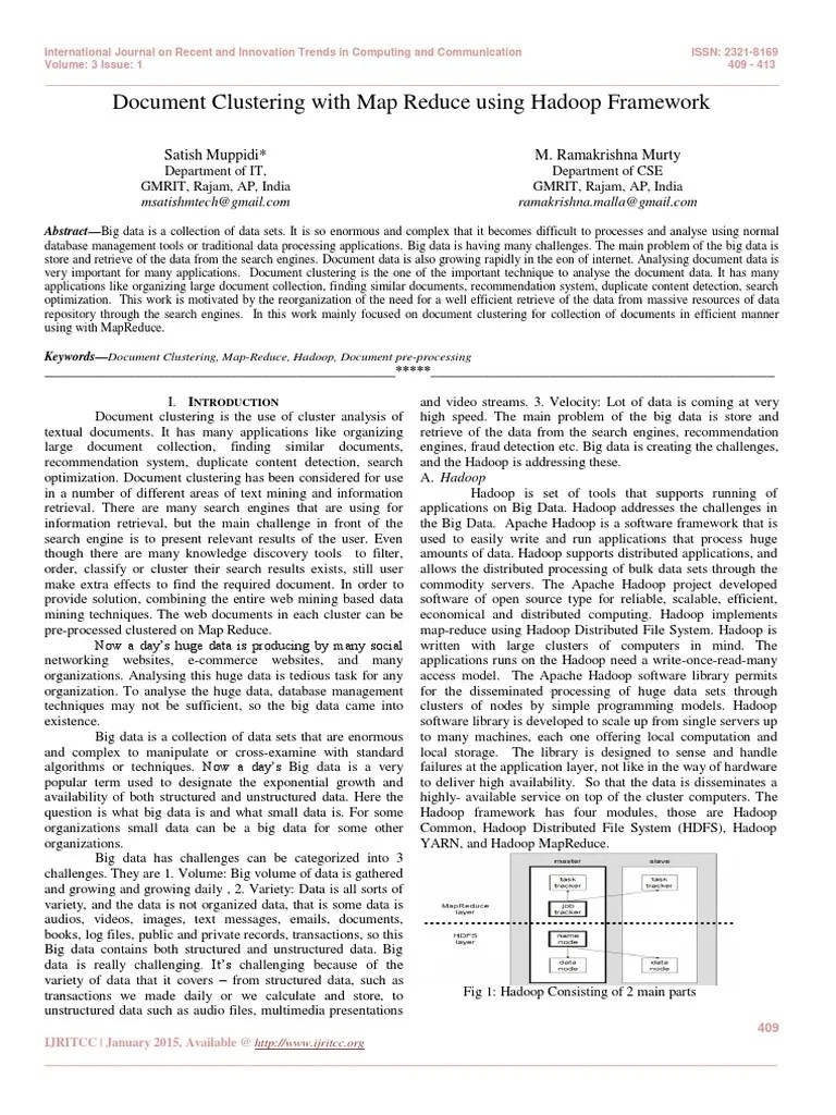 Document Clustering With Map Reduce Using Hadoop Framework | Download ...