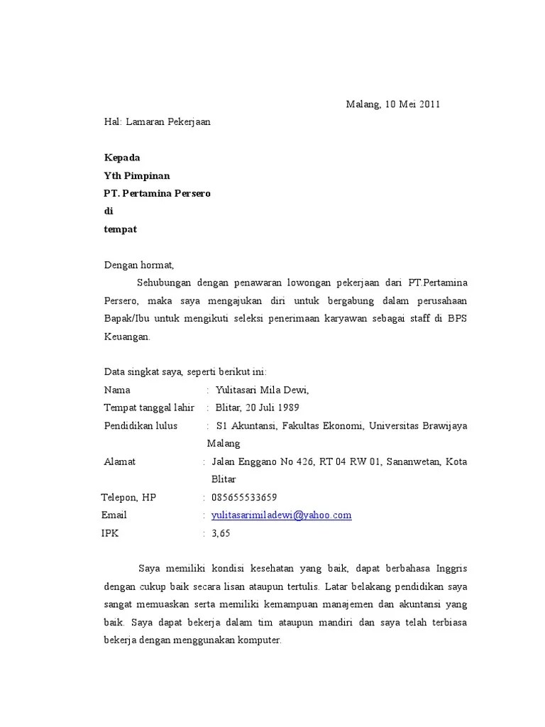 Maybe you would like to learn more about one of these? Surat Lamaran Pt Pertamina Pdf