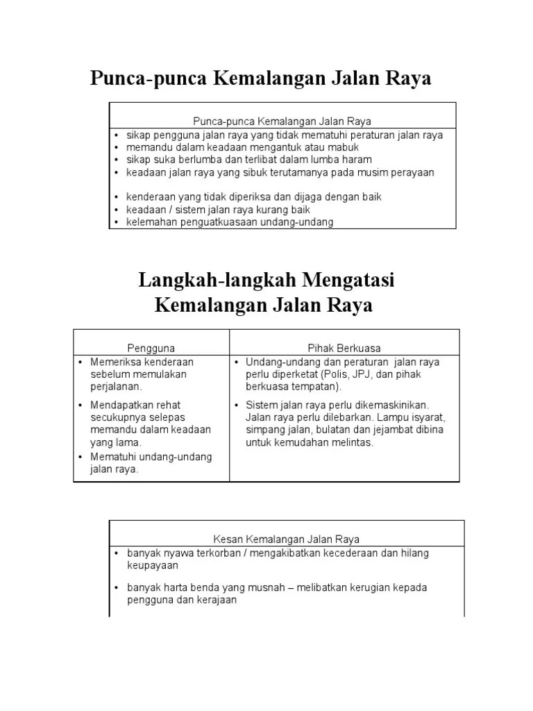 Ulasan pt3 punca kemalangan jalan raya skor a bm spm pt3. Punca Punca Kemalangan Jalan Raya Ulasan Malaya