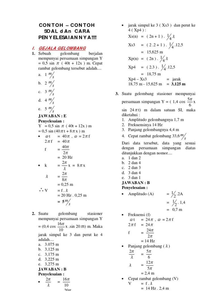 Contoh Soal Fisika Bab Gelombang Bunyi 