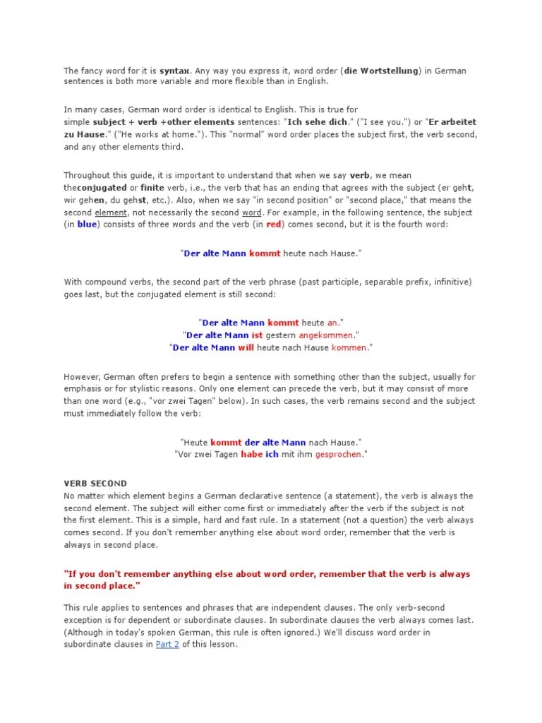 German Word Order: The Importance Of Verb Placement And Time, Manner ...