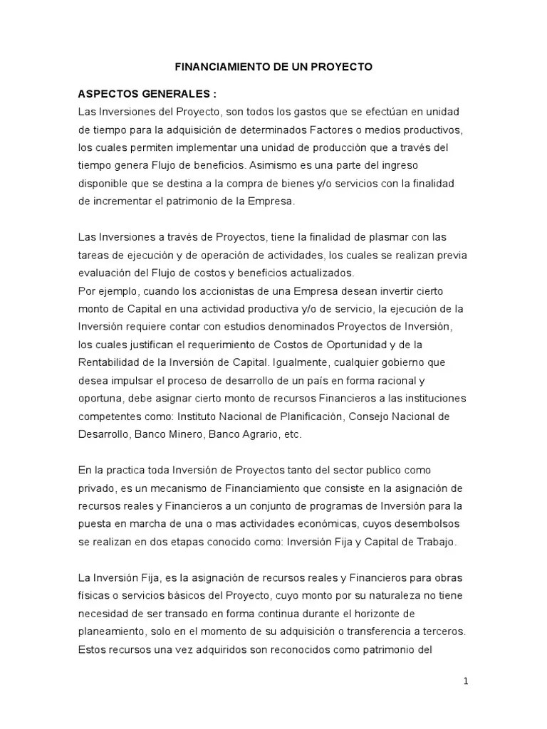 Financiamiento De Un Proyecto | PDF | Capital De Trabajo | Capital (economía)
