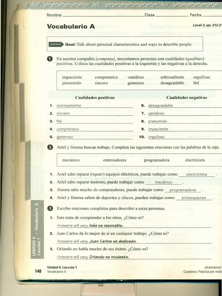 avancemos-2-unidad-4-leccion-1-answer-key-avancemos-3-leccion-preliminar-vocabulary-practice