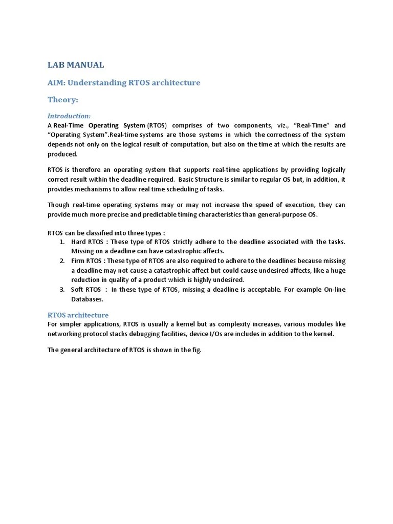 Lab Manual - RTOS Achitecture | PDF | Scheduling (Computing) | Kernel ...