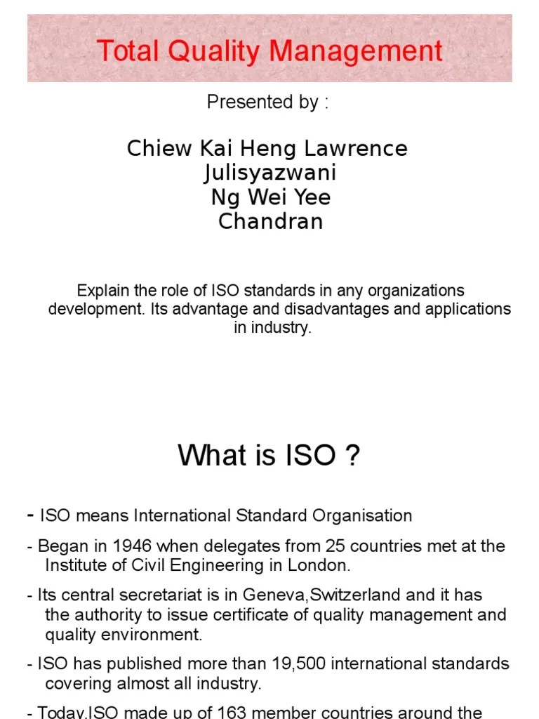 TQM - ISO Presentation | PDF | Iso 9000 | Production And Manufacturing