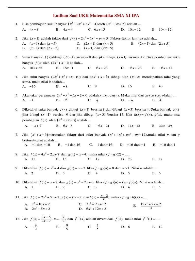 Kelas program semester waktu jumlah soal jenis soal. Latihan Ukk Matematika Sma Kelas Xi Pdf