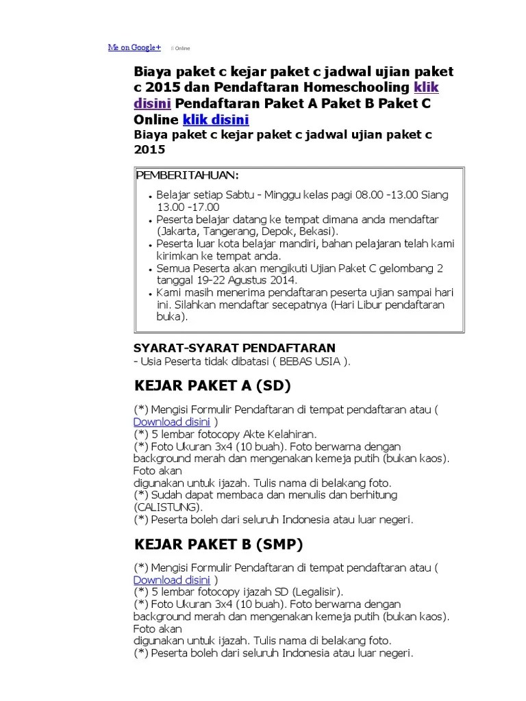 Biaya Paket C Kejar Paket C Jadwal Ujian Paket C 2015 PAKET C