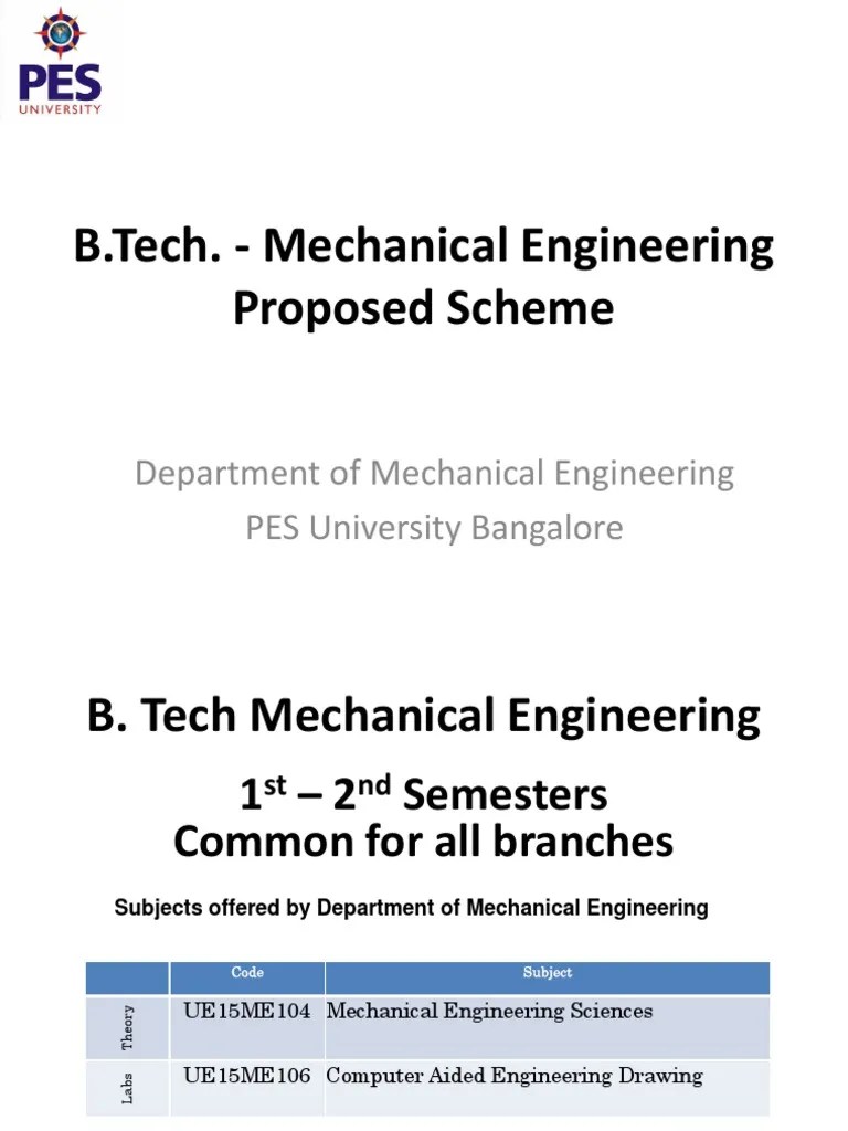 Pes U Mech B Tech Scheme Proposed Aerospace Engineering