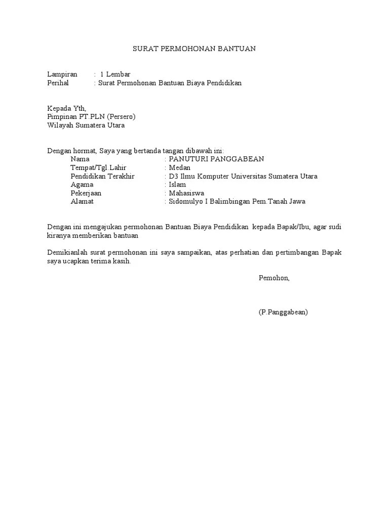 Mencari informasi terkait contoh surat permohonan bantuan dana pendidikan ke baznas. Surat Permohonan Bantuan Pdf