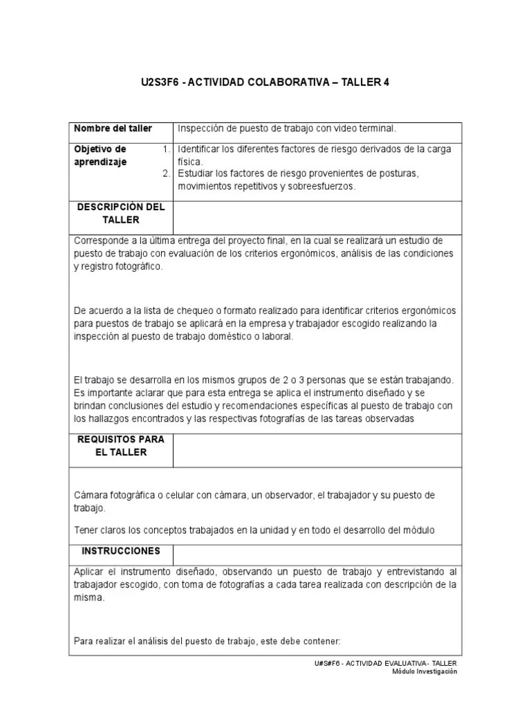 Taller U4 Ergonomia | PDF | Factores Humanos Y Ergonomía | Cognición