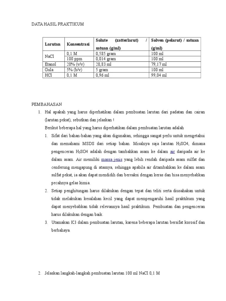 Contoh beberapa satuan konsentrasi adalah . Rumus Pengenceran Larutan Ppm Sekali