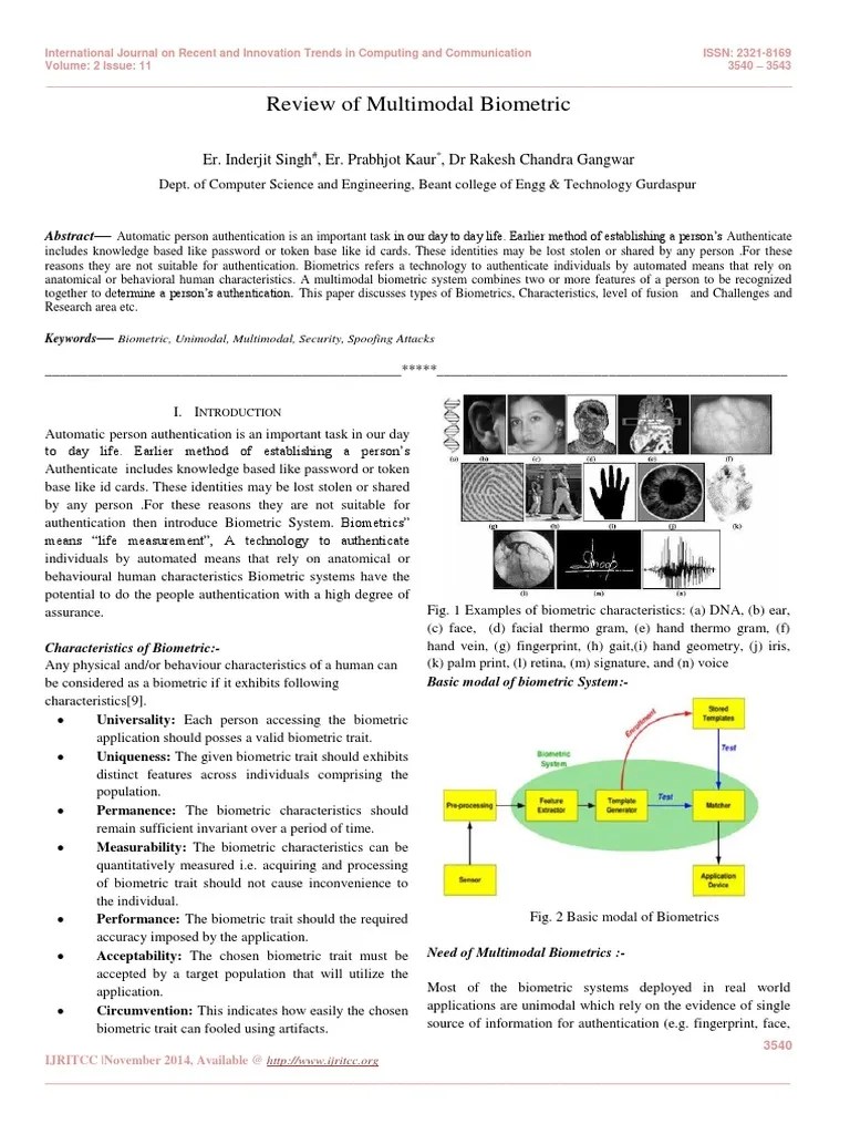 Review Of Multimodal Biometric | PDF | Biometrics | Authentication