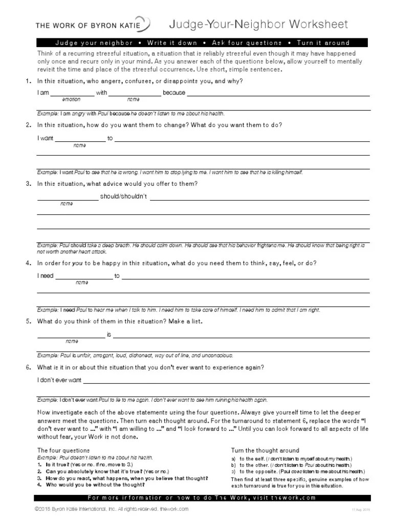 Judge your neighbor worksheet