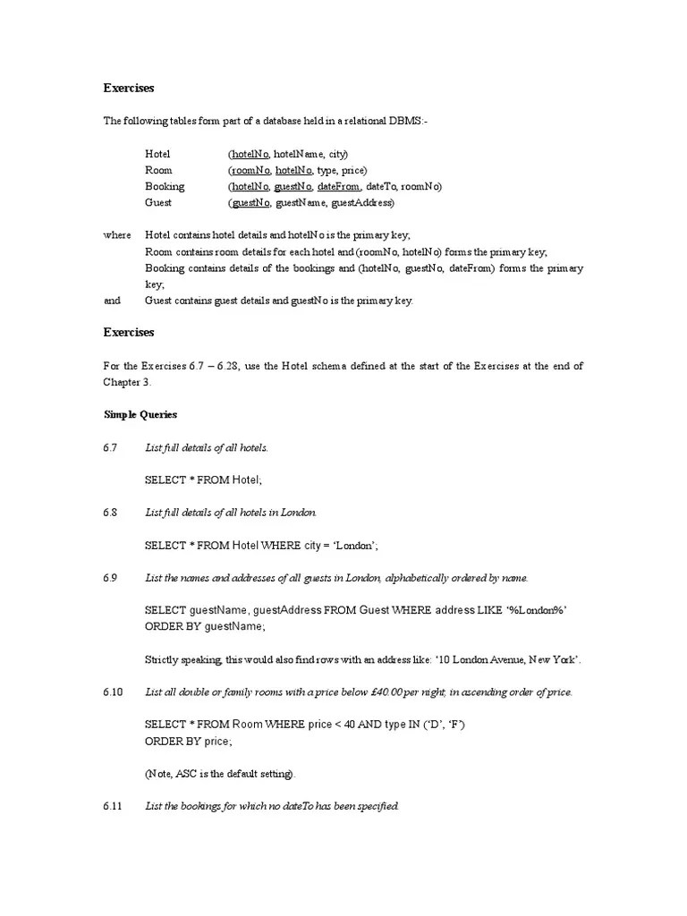 SQL Exercises | PDF | Sql | Software Design