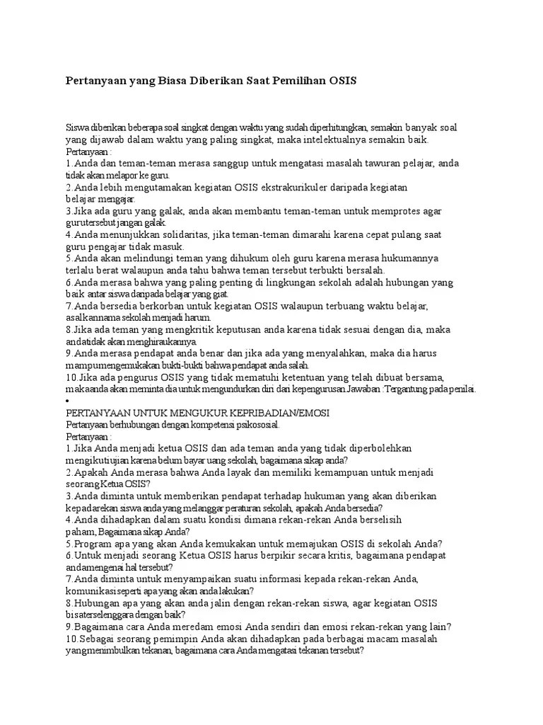Ada berbagai tahap yang harus dilalui. Soal Skd Pdf Jawaban Pertanyaan Wawancara Osis