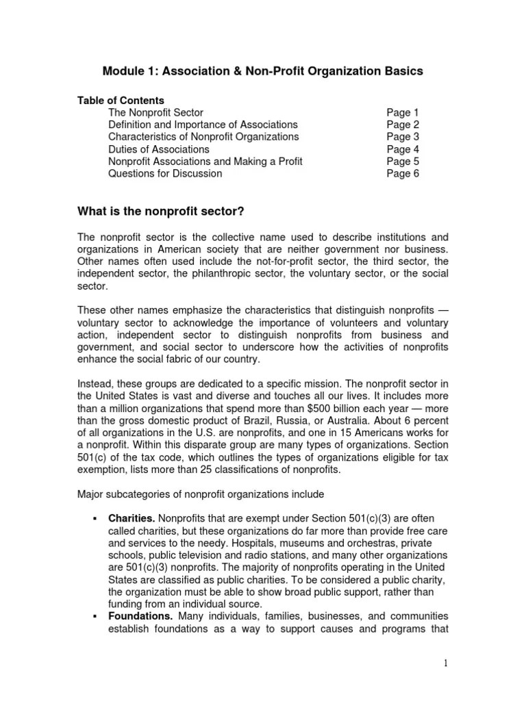 Module 1-Association Nonprofit Basics | PDF | Nonprofit Organization ...