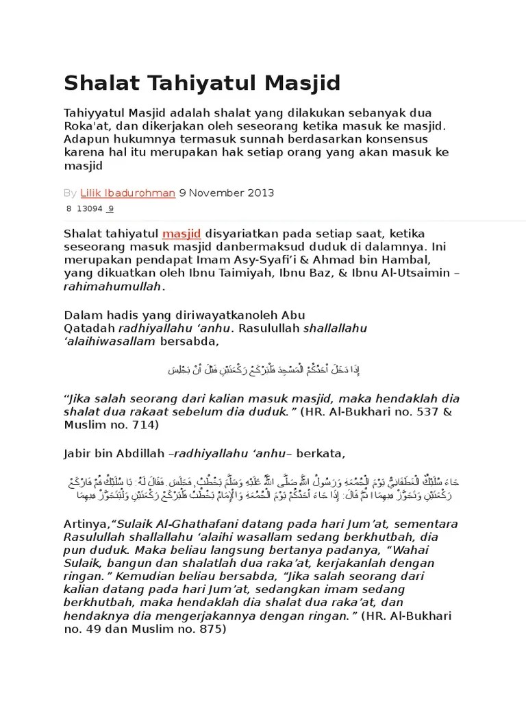 Shalat Tahiyatul Masjid | PDF