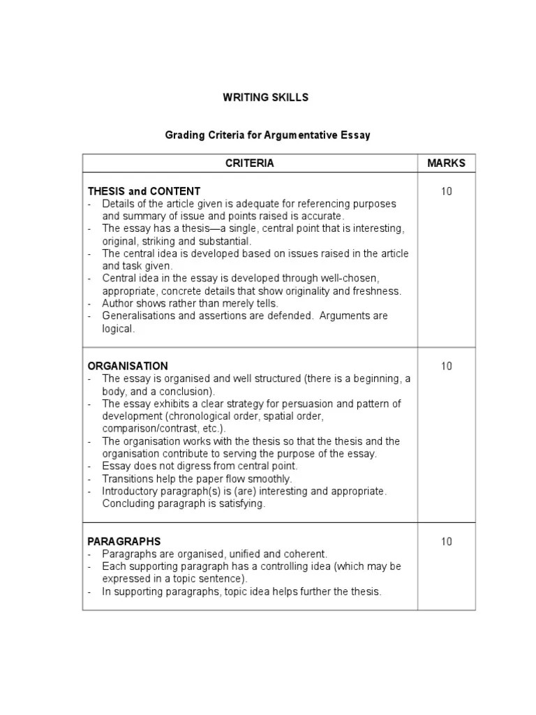 Argumentative Essay Marking Rubric | PDF | Essays | Rubric (Academic)