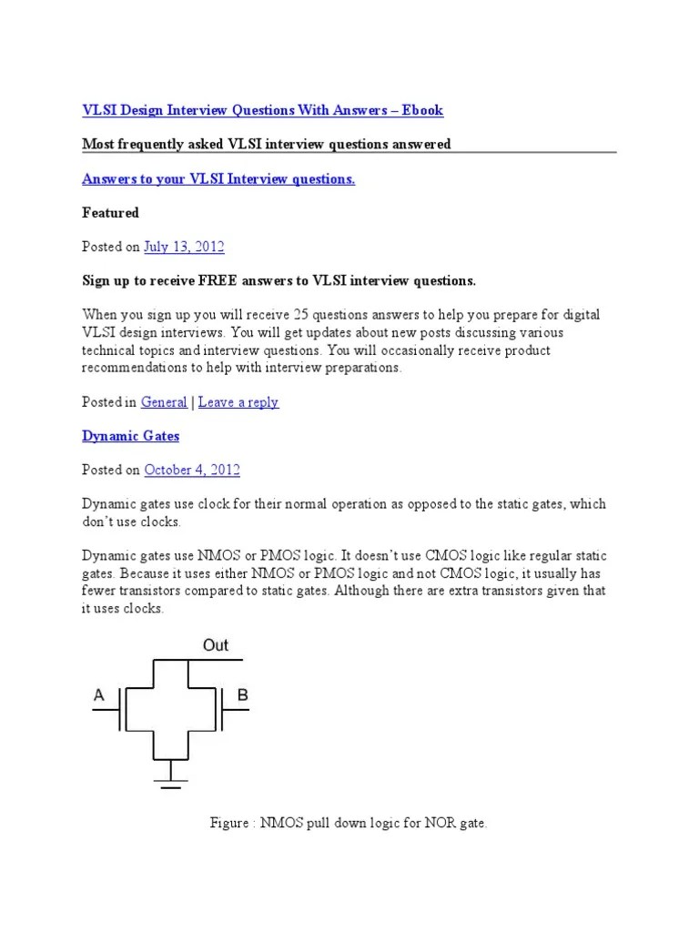 VLSI Design Interview Questions With Answers | PDF | Cmos | Electronic ...