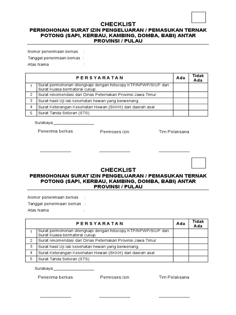 Surat keterangan kesehatan hewan skkh bukti vaksinasi rabies dan bukti uji proteksi rabies untuk pemasukan . 12 Checklist Permohonan Peternakan Pdf