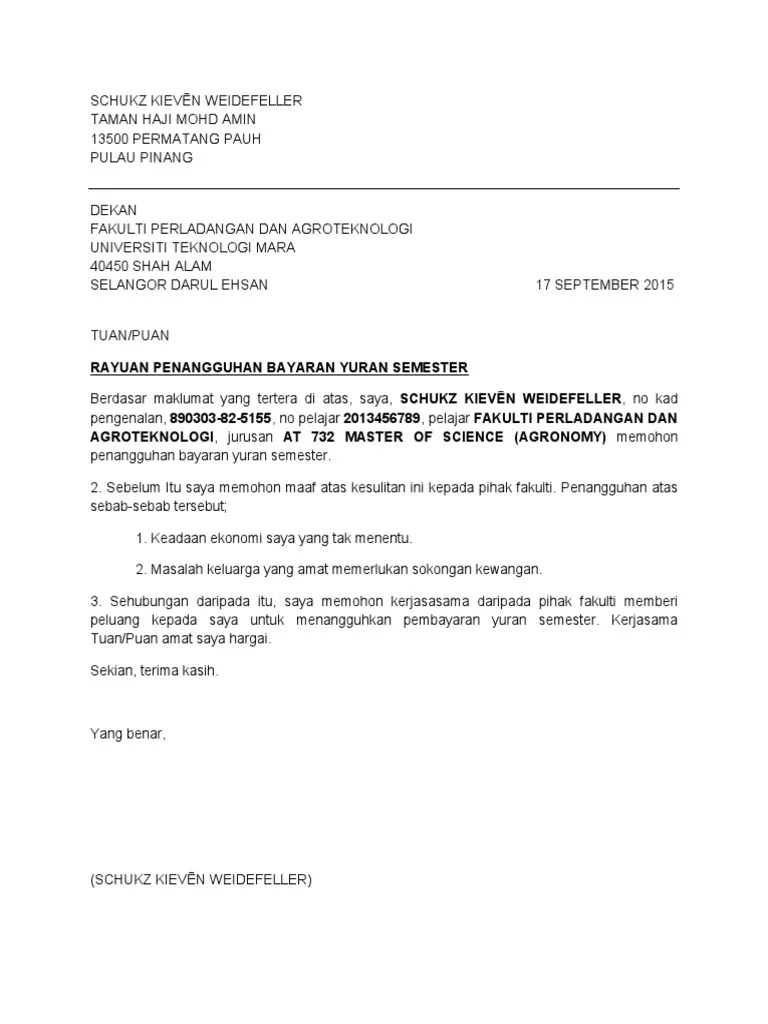 Permohonan tangguh bayaran pinjaman bank akibat covid 19. Contoh Surat Rasmi Permohonan Penangguhan Bayaran