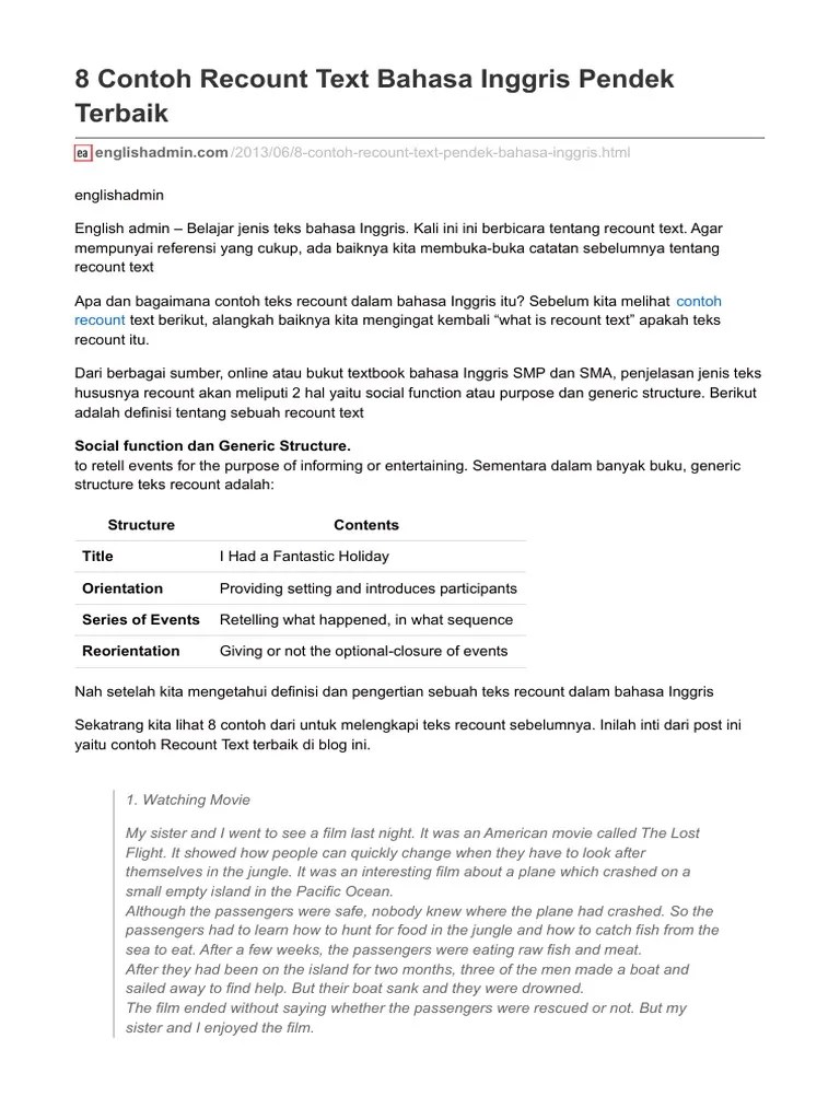 Recount Text Bahasa Inggris Lengkap Beserta Contoh Cute766
