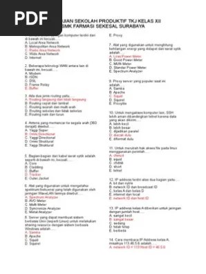 Feb 18 2021 latihan soal dan jawaban unbk teori kejuruan tkj smk tahun 2019. Soal Ujian Sekolah Produktif Tkj Kelas Xii Pdf