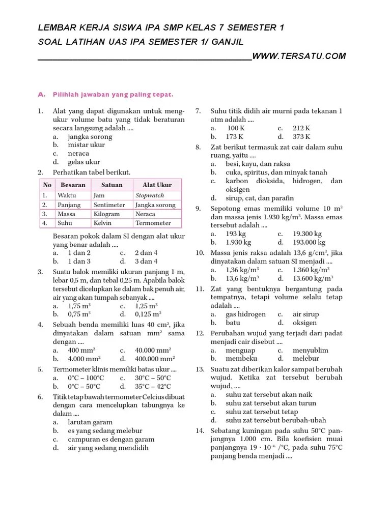 Soal Ulangan Harian Fisika Kelas 7 Semester 1 Bab 2 Jawabanku Id Kumpulan Soal Ipa Kelas 7 Semester 1 Kurikulum 2013.