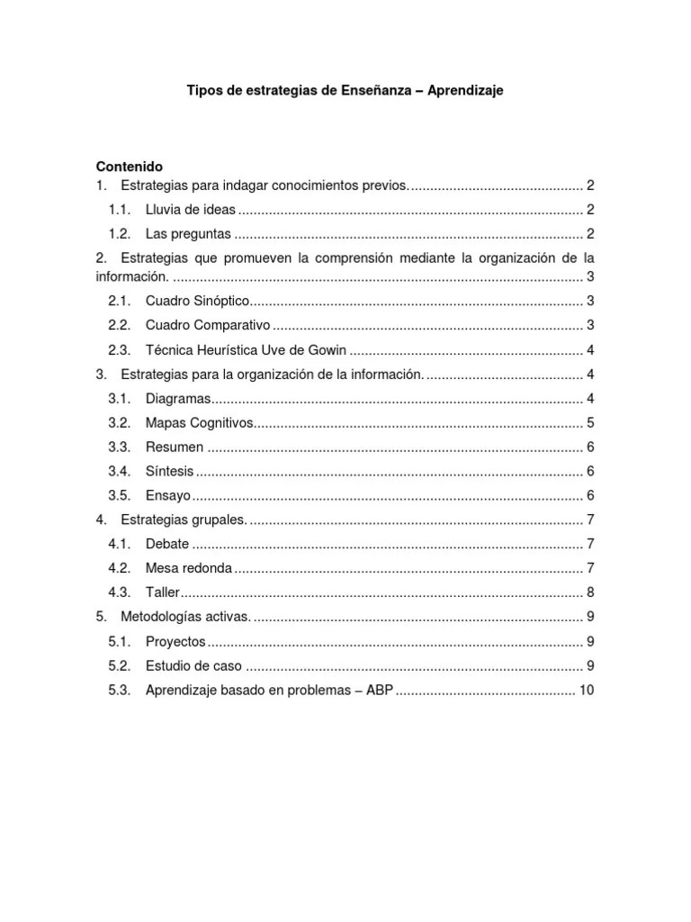 Tipos De Estrategias De Enseñanza - Aprendizaje | PDF | Ensayos | Aprendizaje