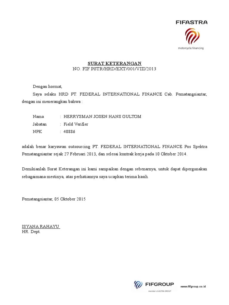 Contoh Surat Lamaran Kerja Ke Fif Contoh Surat 
