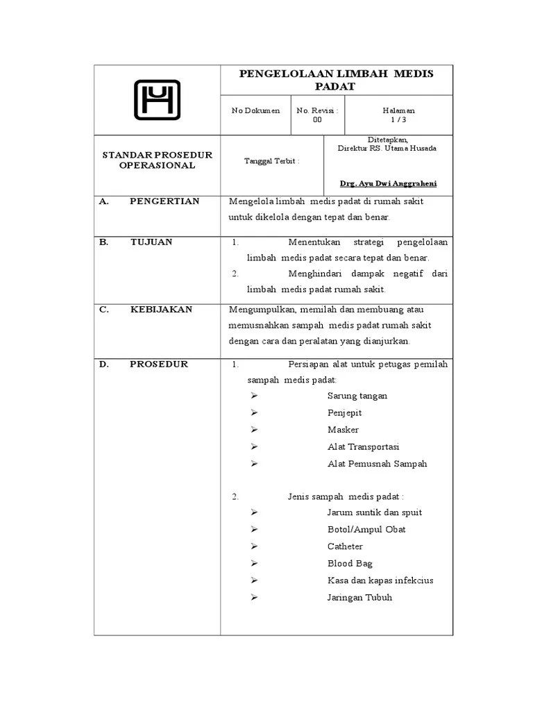 SOP Pengelolaan Limbah Padat Medis | PDF