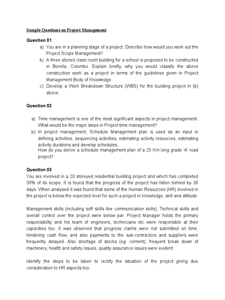 Sample Questions-Project Management Module | Project Management | Industries