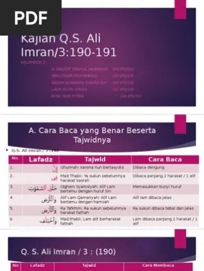 Surat Ali Imran Ayat 190 191 Enak Baiklah sesudah mengetahui ayat dan terjemahnnya berikut yakni pembahasan tajwid surat Ali Imran ayat 190-191.
